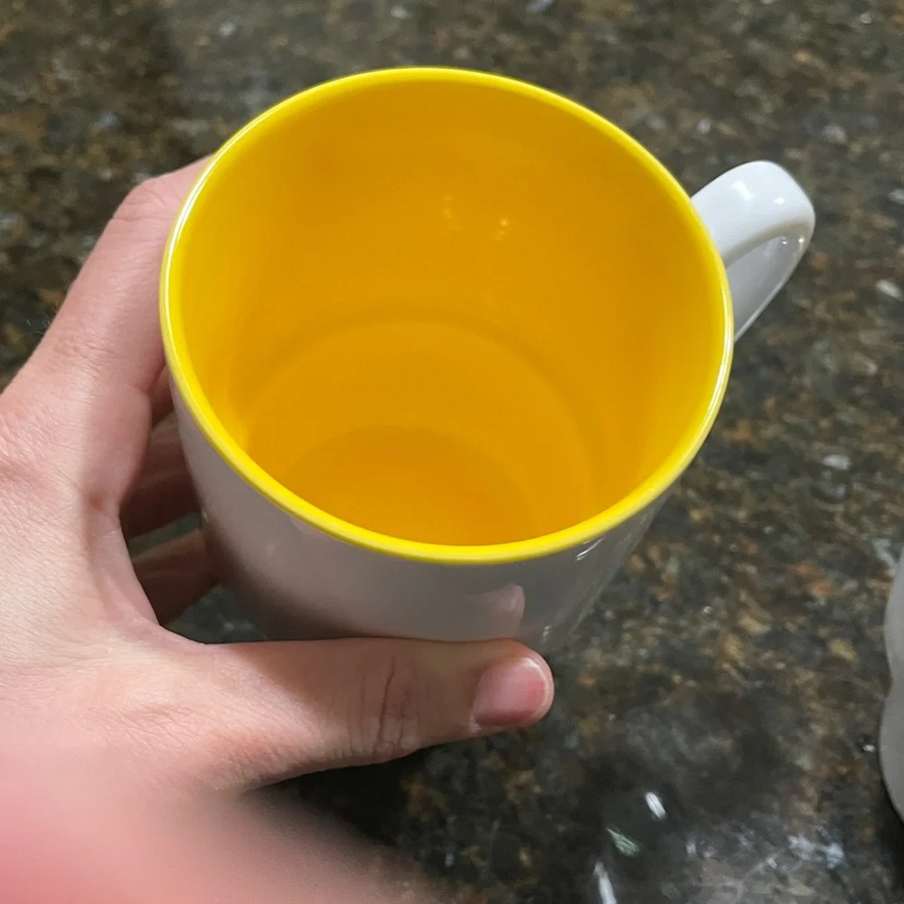 Crate&Barrel White Mug with Yellow and Green Accents stacking set